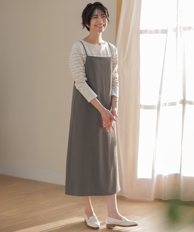 J.PRESS LADIES 【洗える】バックサテンジョーゼット キャミワンピース モカ系