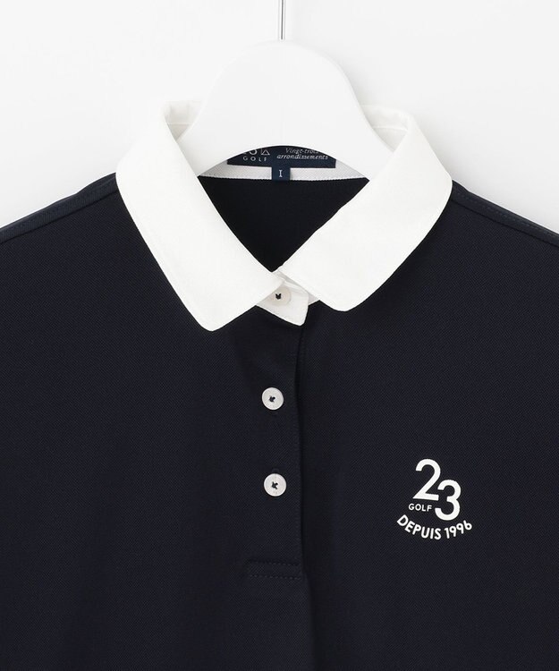 23区GOLF 【WOMEN】【吸水速乾】カノコ ボーダー半そで ポロシャツ ネイビー系