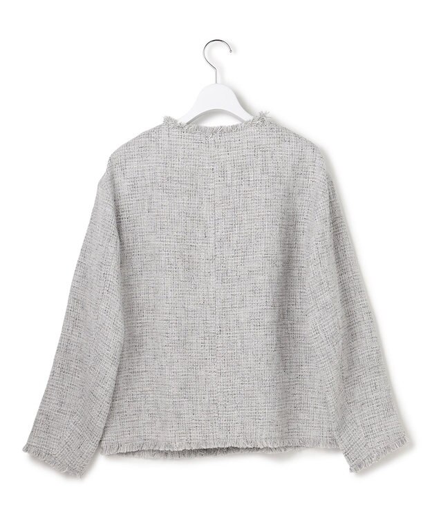 ICB ライトブッチャーツイード ノーカラージャケット ライトグレーミックス