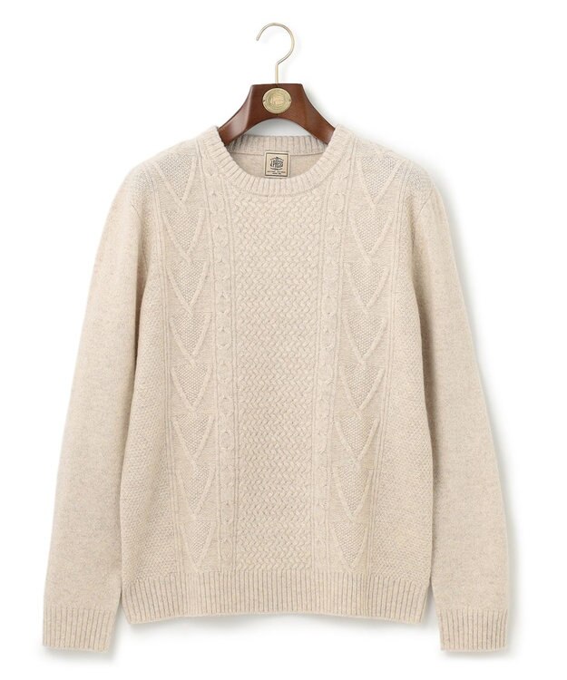 J.PRESS MEN 【Cash Lamb's Wool】ケーブルクルーネック ニット ベージュ系