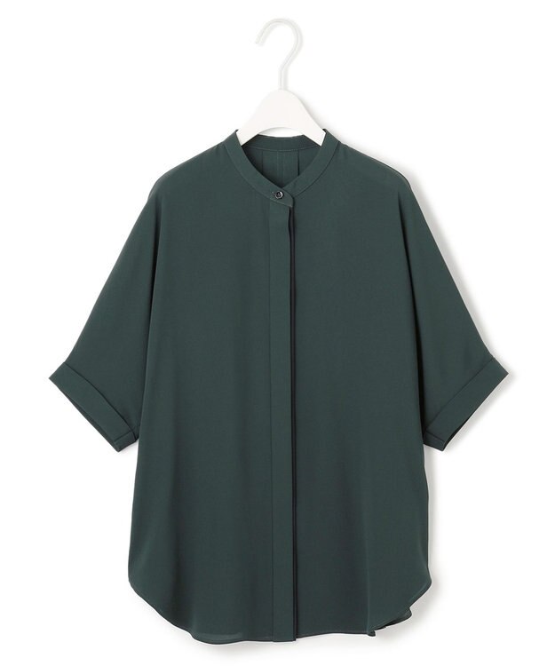 ICB L 【人気のため新色追加・接触冷感・UVケア・速乾・洗える】BackSatinAmunzen 5分袖バンドカラーブラウス ディープパイン系