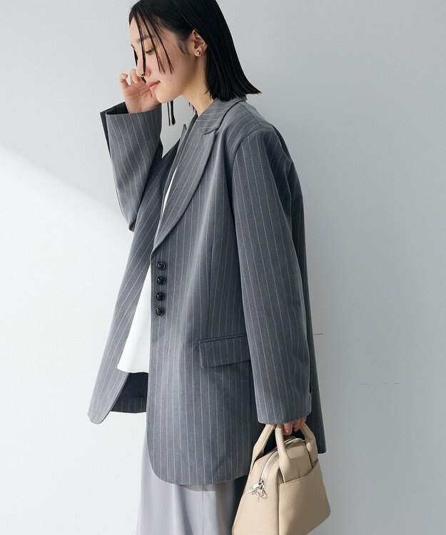 Green Parks 裏付きテーラードジャケット Stripe Gray