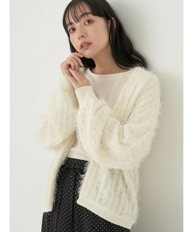 earth music&ecology ふさふさショートカーディガン Ivory