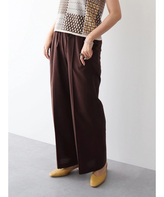 Green Parks 綿麻混イージーワイドパンツ Brown