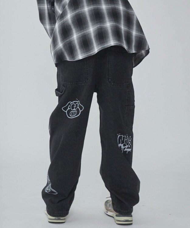 WEGO 【ウエスト紐で調整】イージーペインターグラフィックデニムパンツ 柄2