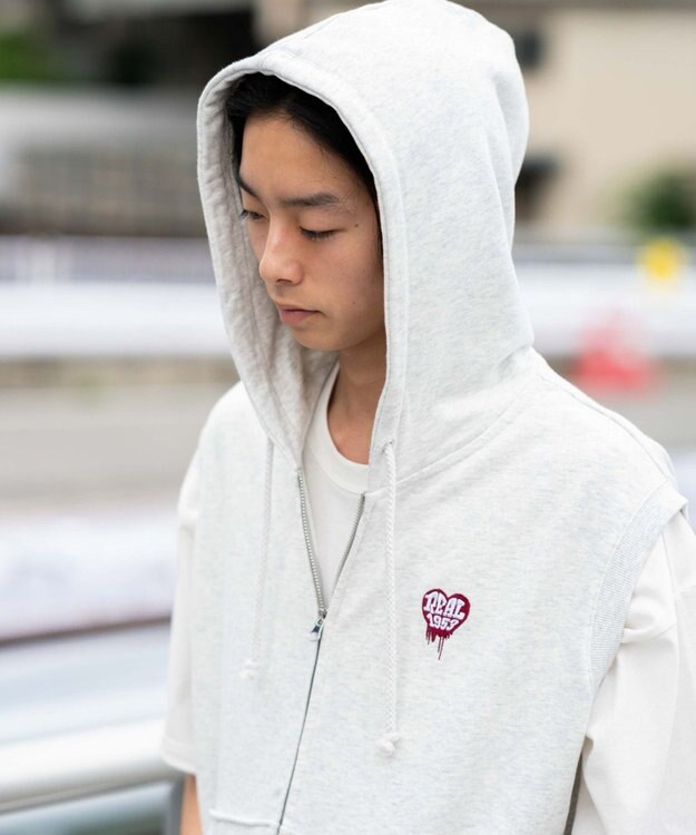 WEGO 【ユニセックス着用ITEM/MLサイズ展開】ワンポイントノースリジップパーカー アッシュグレー