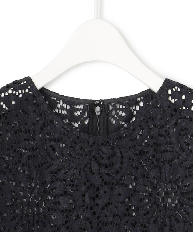 ICB L 【洗える】 ナイロンコードレース ブラウス ブラック系