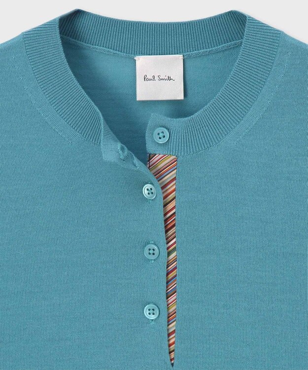 Paul Smith ドレープウール ストライプ ヘンリーネック ニット グレイッシュブルー