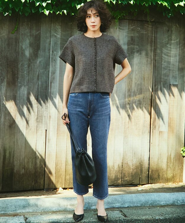 23区 【洗える】ツイーディーカラーミックス ハーフスリーブ ブラウス ブラウンチェック