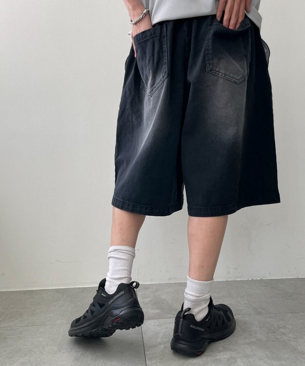 WEGO ツイルブラスト加工ワイドショートパンツ ブラック