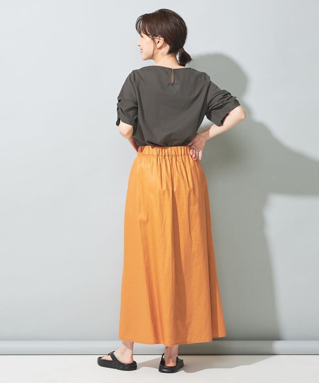 SHARE PARK LADIES 【洗える】リネンレーヨンコーティングウォッシュスカート オレンジ