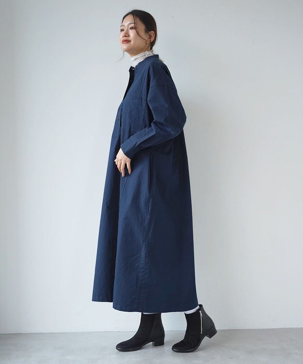 WHITE MAILS COTTON PAPER DUMP BAND COLLAR OVERSIZED シャツドレス コン