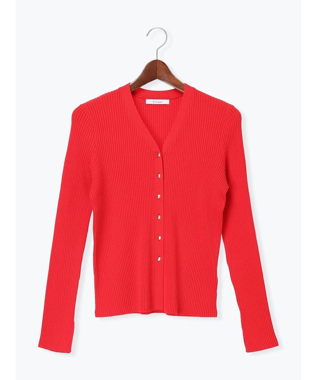 Te chichi リブVネックカーディガン レッド