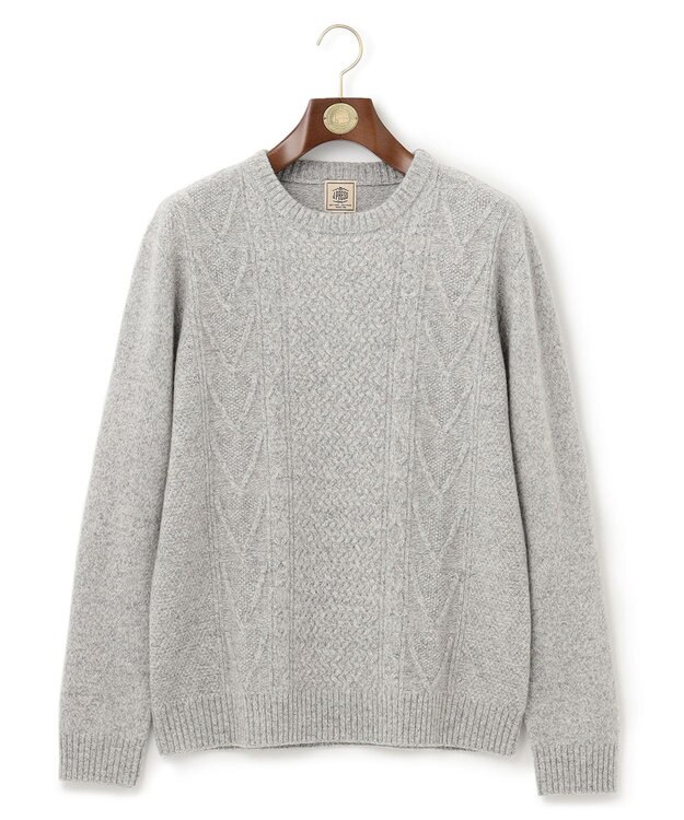 J.PRESS MEN 【Cash Lamb's Wool】ケーブルクルーネック ニット ライトグレー系