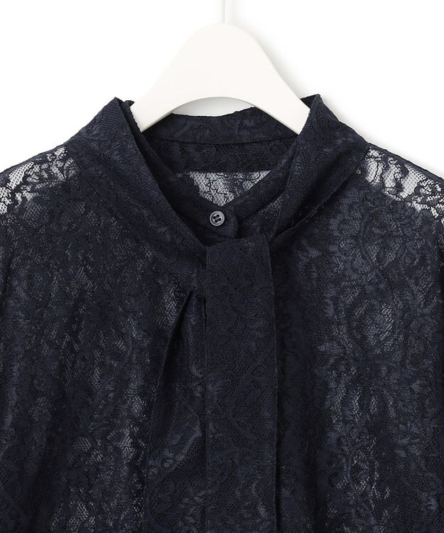 ICB 【洗える】ナイロンラッセルレース バンドカラーシャツ ネイビー系