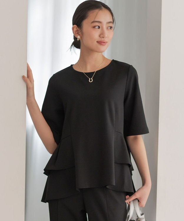 組曲 【WEB限定】ジョーゼットジャージー ティアード ブラウス ブラック系