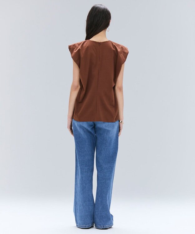 BEIGE， 【洗える】SCALA / コットンリネンボリュームスリーブトップス Brown