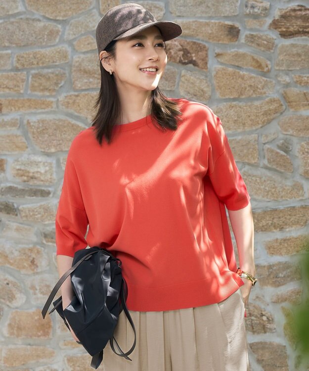 自由区 L 【接触冷感・UVカット】クレープストレッチプルオーバー ニットⅡ [新色]マンダリン