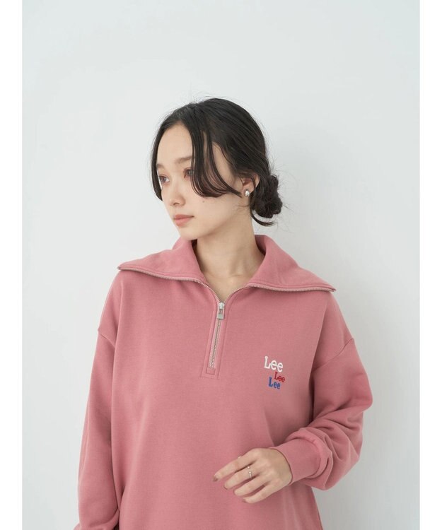 earth music&ecology Ｌｅｅ×ｅ．ｍ．ａ．ｅ．　ハーフジップ刺繍スウェット Pink