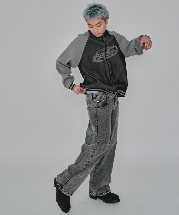 WEGO 【ユニセックス着用ITEM/MLサイズ展開】ラグラングラフィックニットブルゾン ブラック