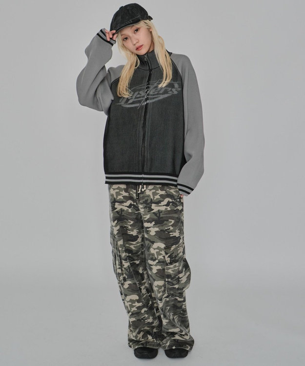 WEGO 【ユニセックス着用ITEM/MLサイズ展開】ラグラングラフィックニットブルゾン ブラック