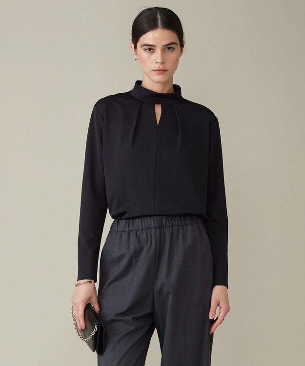 ICB L 【洗える】シャイニースムース ハイネックカットソー ブラック系