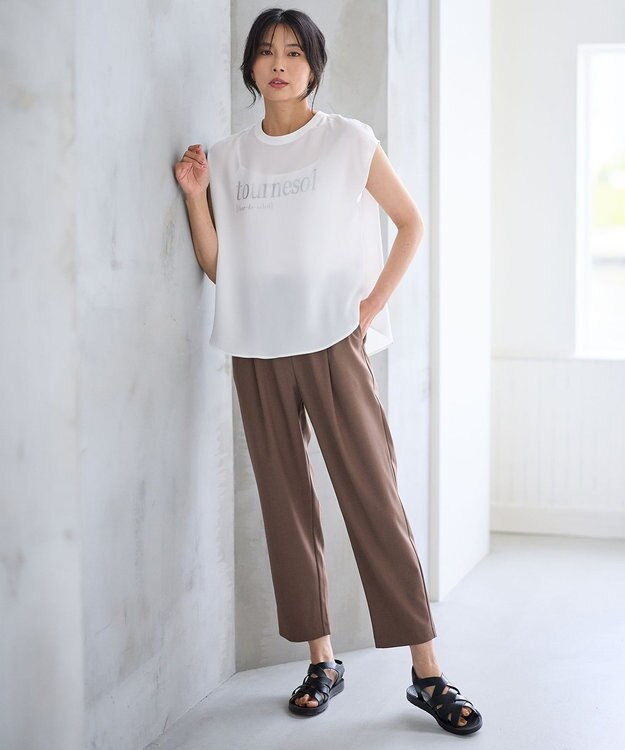 ANY 【洗濯機可/接触冷感/UVケア】イージーケアライトストレッチテーパードパンツ ブラウン