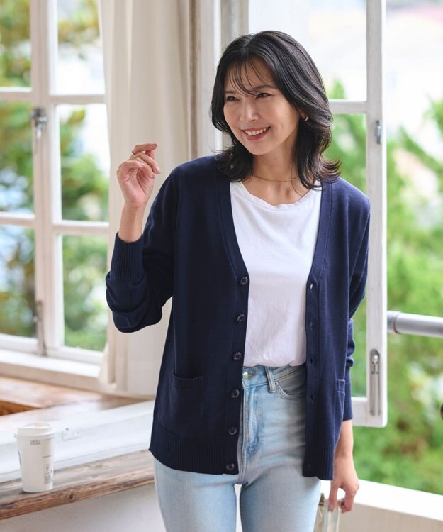 WEGO 【WEB限定/2025年秋冬新作//洗濯OK/毛玉レス/MLXLサイズ展開/オフィス/カジュアル】ベーシックニットカーディガン ネイビー