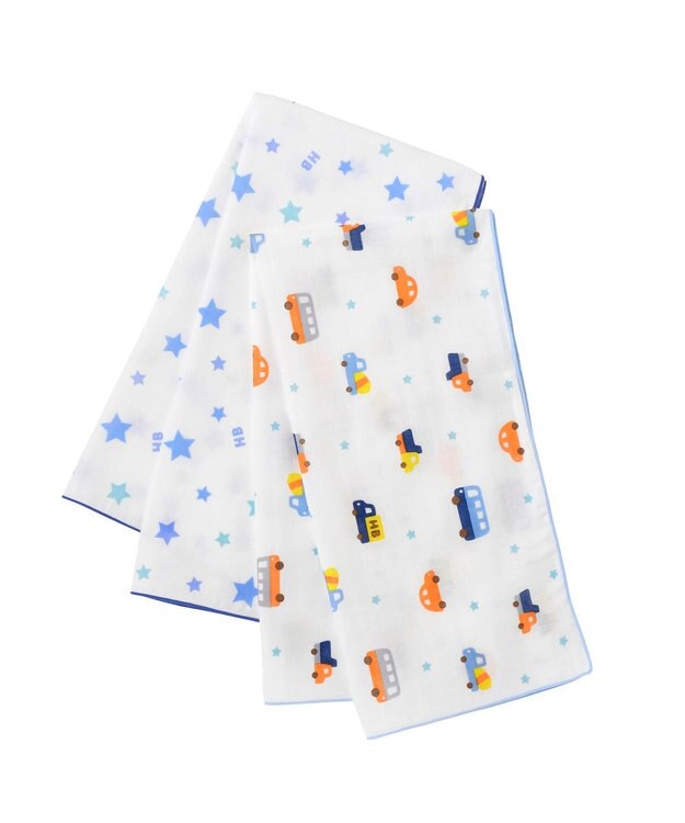 MIKI HOUSE HOT BISCUITS ガーゼタオル2枚組セット 白×ブルー