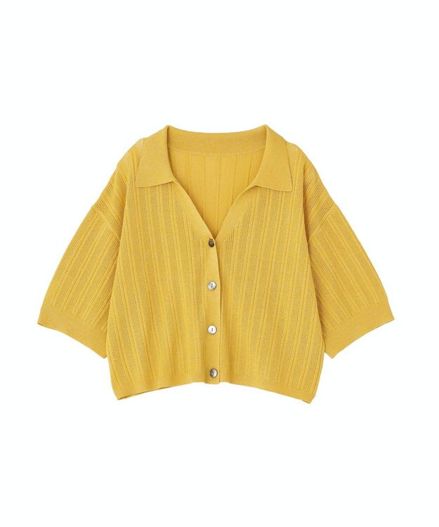 YECCA VECCA ストライプメッシュニットカーディガン Yellow