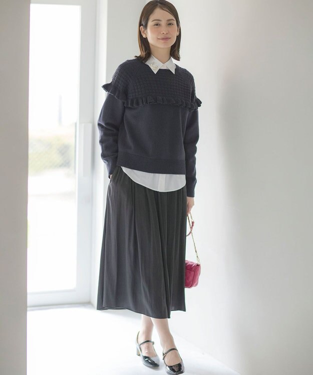 組曲 L 【WEB限定カラーあり】ギャザーライトデシン パンツ ブラック系