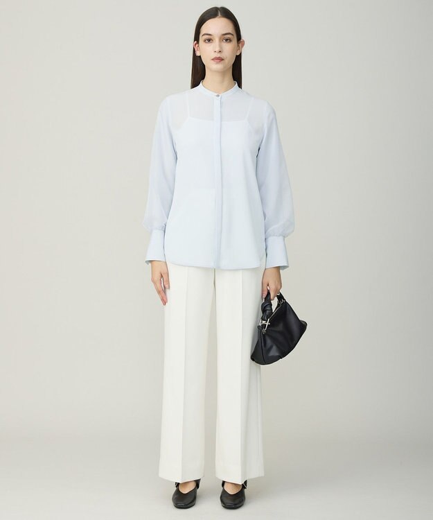 ICB L 【先行予約】 オーガンコンビシャーティング シアーレイヤードスリーブブラウス クラウドサックス