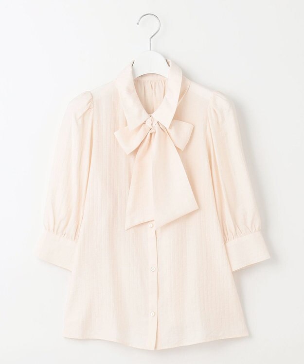 Feroux 【洗える】リボンタイパフスリーブ ブラウス ホワイト系