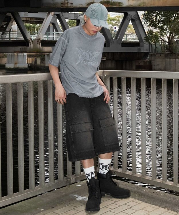 WEGO スウィッチングデニムカーゴショーツ デニムブラックソノタ