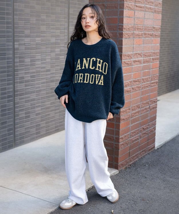 WEGO 【ユニセックス着用ITEM】ベロアモールグラフィックプルオーバー ネイビー