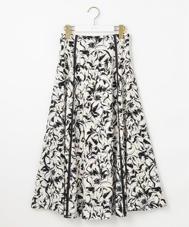 ANY SIS 【洗える】ラインポイントフラワー スカート モノトーン系