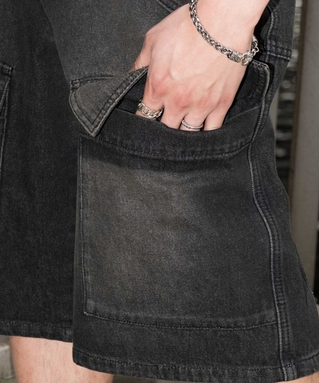 WEGO スウィッチングデニムカーゴショーツ デニムブラックソノタ