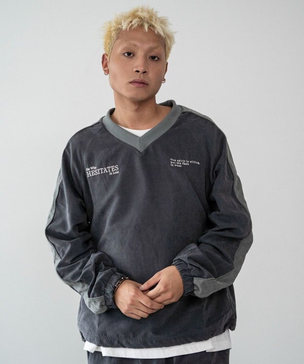 WEGO ミリタリーVネックラインプルオーバー ダークグレー