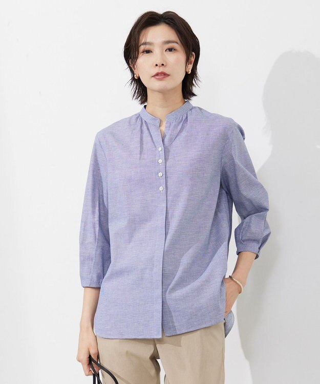 J.PRESS LADIES 【洗える・吸水】 BEZピンチェック スタンドカラー ブラウス ネイビー系3