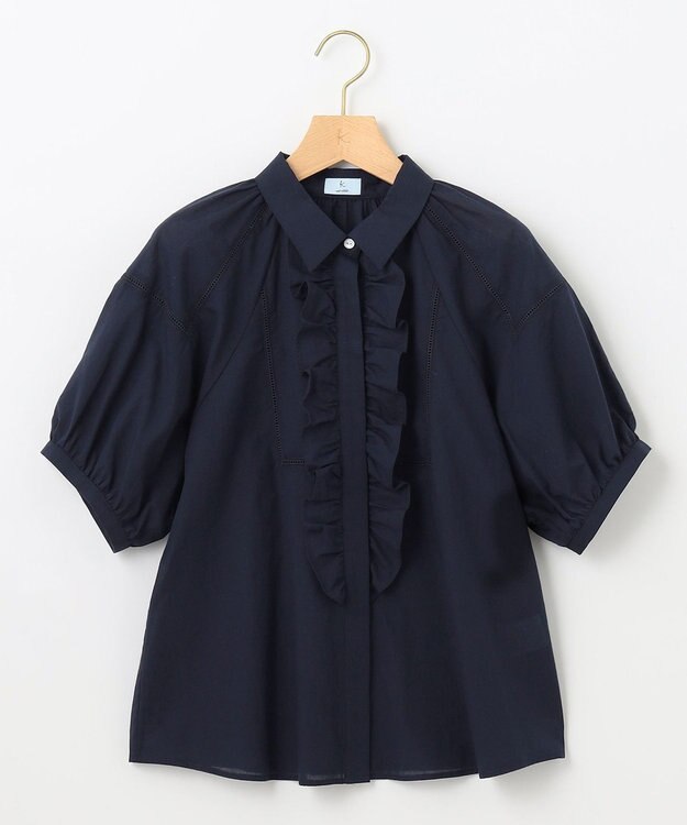 組曲 【WEB限定】ナチュラルローン フリルブラウス ネイビー系