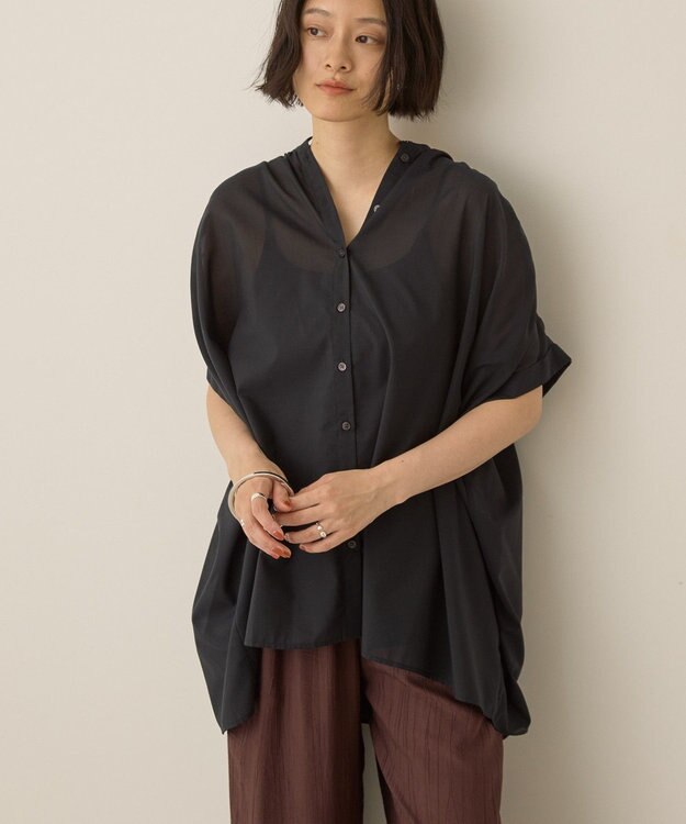 AMERICAN HOLIC イージーケア 接触冷感フレンチスリーブギャザーシャツ Black