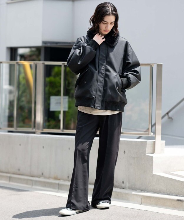 WEGO 【ユニセックス着用ITEM/MLサイズ展開】PU2WAYフライトブルゾン ブラック