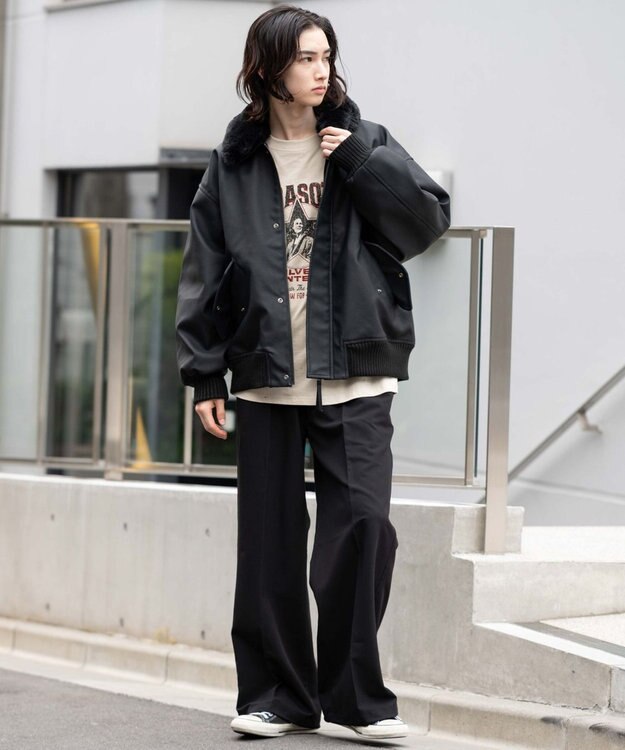 WEGO 【ユニセックス着用ITEM/MLサイズ展開】PU2WAYフライトブルゾン ブラック