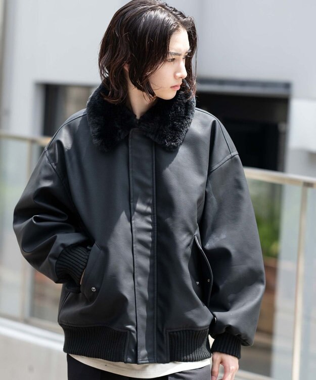 WEGO 【ユニセックス着用ITEM/MLサイズ展開】PU2WAYフライトブルゾン ブラック