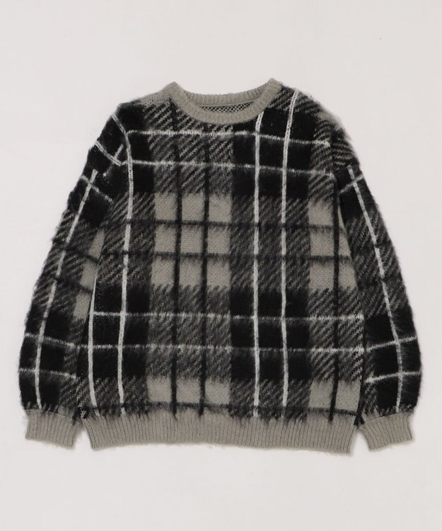 WEGO 【2025年秋冬新作】シャギーパターンニットBIGプルオーバー グレーチェック1
