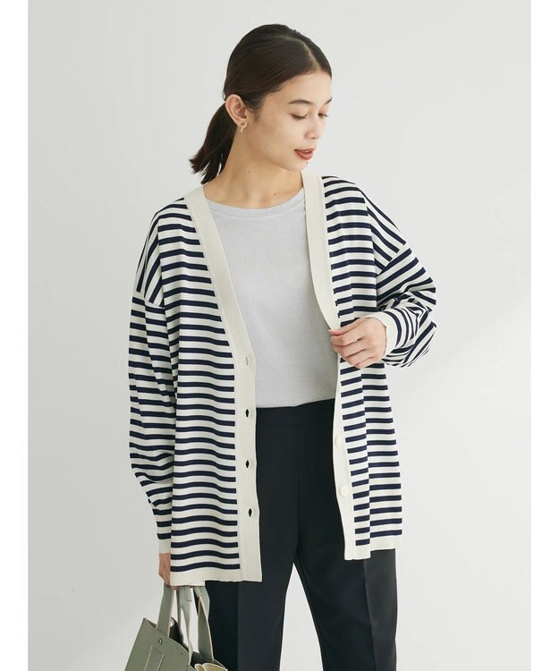 Green Parks 洗える　アソートミドル丈カーディガン Border