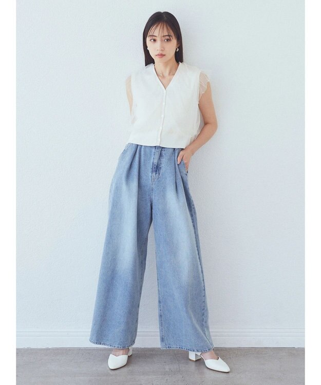 earth music&ecology チュールドッキングノースリカーディガン Off White