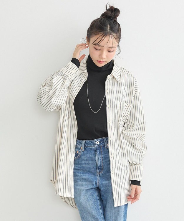 earth music&ecology サッカーストライプシャツ Navy