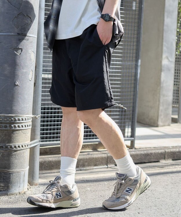 WEGO 【ウエストゴム/紐/速乾/洗濯可/SMLサイズ展開】ナイロンイージーショーツ ブラック