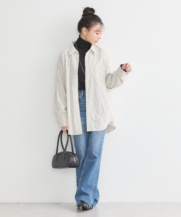 earth music&ecology サッカーストライプシャツ Navy